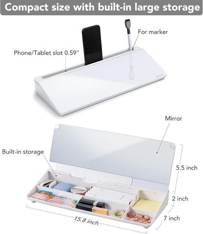 Varhomax Glass Weekly Dry Erase Desk White Board, Desktop to Do List Planner Whiteboard Calendar with Storage Caddy Memo for Home and Office, White