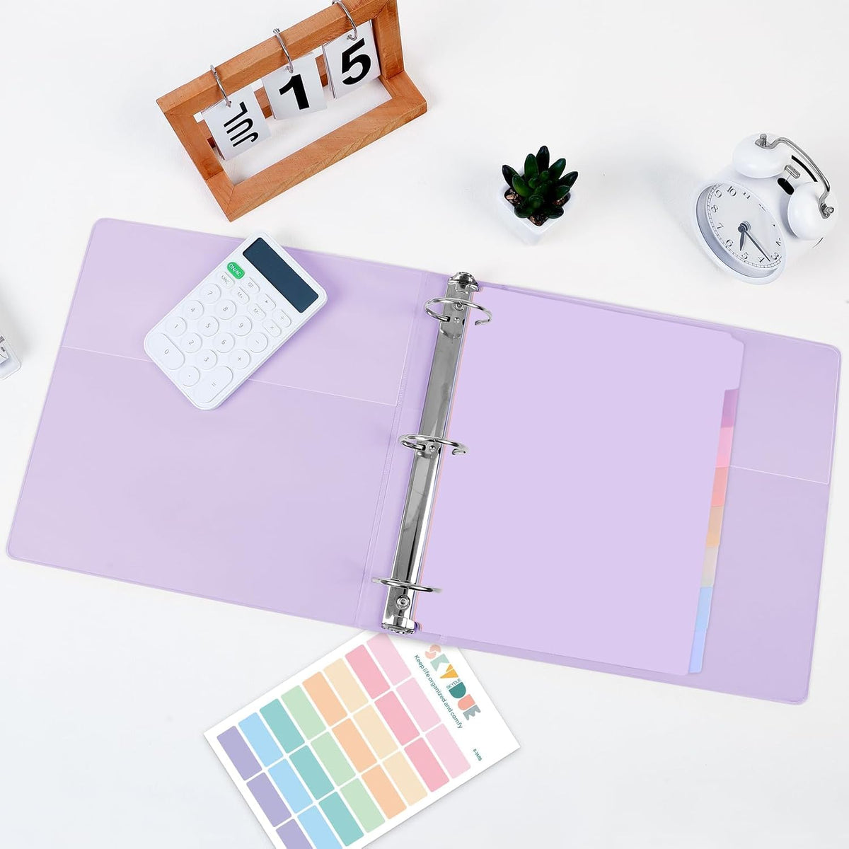 SKYDUE 1 Inch 3 Ring Binder with 8 Tab Dividers & 24 Labels, Pastel Binder Organizer for Letter Size Paper, Aesthetic School Binder for Notes, Documents, Office & Home Organization, Purple