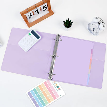 SKYDUE 1 Inch 3 Ring Binder with 8 Tab Dividers & 24 Labels, Pastel Binder Organizer for Letter Size Paper, Aesthetic School Binder for Notes, Documents, Office & Home Organization, Purple