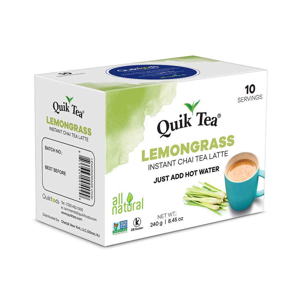 QuikTea Instant Chai Tea Latte Mix, Cardamom, Unsweetened, 10 Sachets