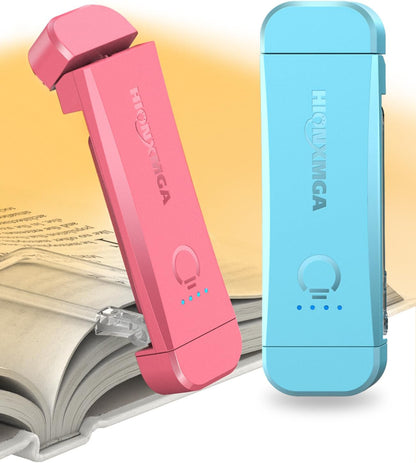 HIONXMGA Book Reading Light,Silent Touch Lamp for in Bed,Rechargeable Clip on Booklight with 3 Amber Colors & Precise Dimming Night Reading,Best Gift Lovers,Kids,Pink,(SD-10)