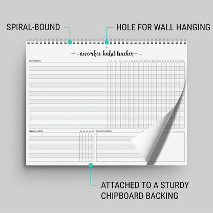 321Done Habit Tracker Calendar Pad, 8.5x11 Monthly, Made in USA