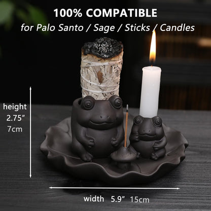 ChangWanna Frog Incense Stick Holder - Ceramic Insence Burner Ash Catcher, Insense Stand with 45 Sandalwood Sticks, Ornament for Aromatherapy/Yoga/Meditation/Home Living Room Office Decor