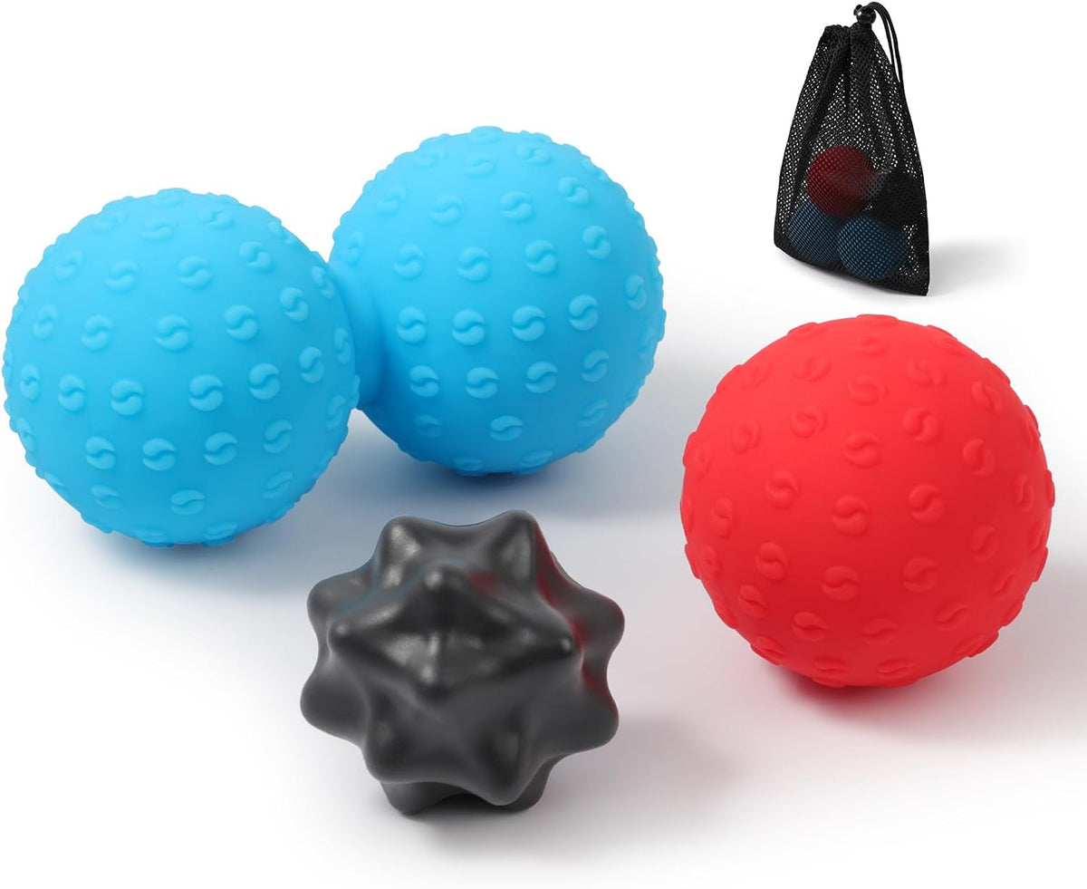 HODEMI Peanut Massage Ball Set, 3 Pack Peanut Roller, Textured Massage Ball & Trigger Point Ball for Deep Tissue Massage and Myofascial Release for Back, Neck, Hip and Foot with Mesh Bag
