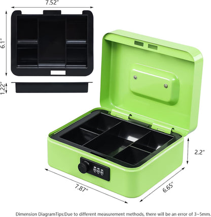 KYODOLED Small Cash Box with Combination Lock & Removable Money Tray, Black
