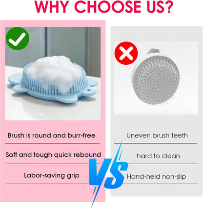 Baby Shower Brush,Kids Silicone Body and Back Exfoliating Mitt - Soft Bristles, Gentle Exfoliation, Cute Turtle Design Makes Children Love Bathing(Mint)