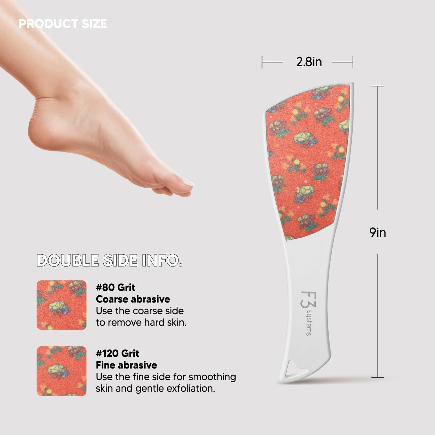 S-Line Emery Foot File, Colossal Double-Sided Pedicure Tool, Effective for Cracked Heel, Ergonomic Design for Easy Grip (White)