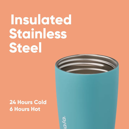 Owala SmoothSip Slider Insulated Stainless Steel Coffee Tumbler, Reusable Iced Coffee Cup, Hot Coffee Travel Mug, BPA Free 12 oz, Pink (Pucker Up)