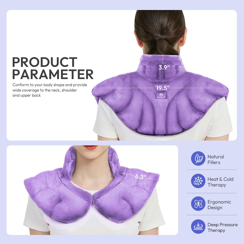 Microwavable Heat Pad for Neck and Shoulders, Weighted Microwave Moist Heating Wrap for Pain Relief Sore Muscle Stress Tension, Heated Wrap with Aromatherapy, Hot & Cold Compress, Grey