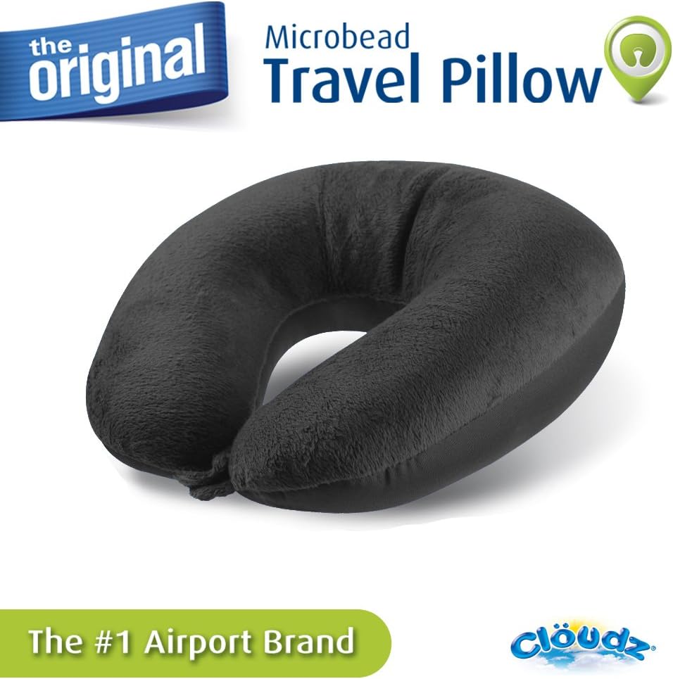 Cloudz Dual Comfort Microbead Airplane Travel Neck Pillow. Super Soft Cozy Plush Fabric on One Side, Cool Relaxing Spandex on The Other! Customize Your Comfort and Support at Home or On The Go!- Blue