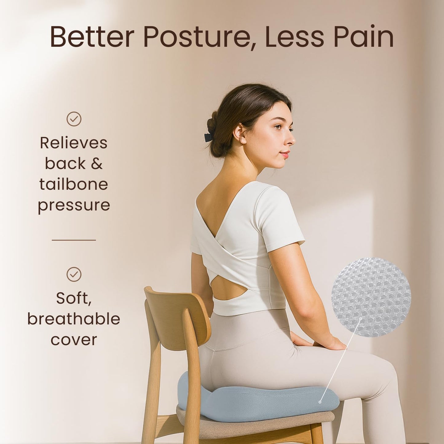 Sleepavo Office Chair Cushion - Seat Cushion for Tailbone Pain Relief - Butt Pillow for Coccyx, Sciatica, and Lower Back Pain - Orthopedic Chair Pad for Lumbar Support in Office Desk, Car, Airplane