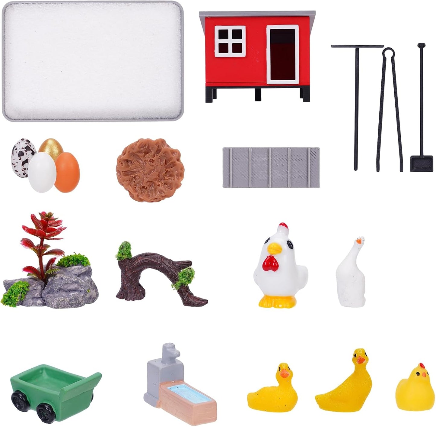 Chicken Zen Garden for Desk - 20Pcs Desk Zen Garden Kit with Coop, Sand, Hen Figurines & Rakes for Office Decor, Meditation and Stress Relief, White Elephant Gifts for Chicken Lovers