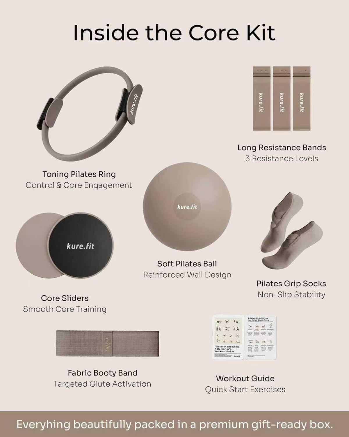 Pilates Kit for Women – Home Pilates Equipment Set with Ring, Ball & Resistance Bands | Pilates Starter Kit with Accessories in Gift Box
