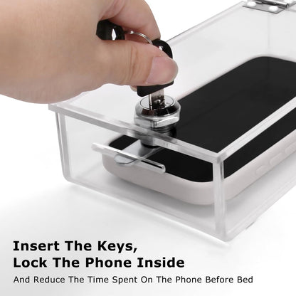 Cell Phone Lock Box,Mobile Phone Storage Jail Box with 2 Keys Transparent Phone Locker Phone Acrylic Key Staff