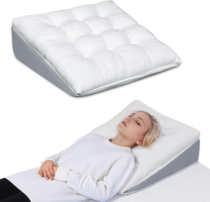Bed Wedge Pillow for Sleep Apnea 7.5Inch Gerd Pillow Patent Dual Layer Triangle Pillow Adjustable Shredded Memory Foam Topper Soft Support Ideal for Acid Reflux, After Surgery, Snoring