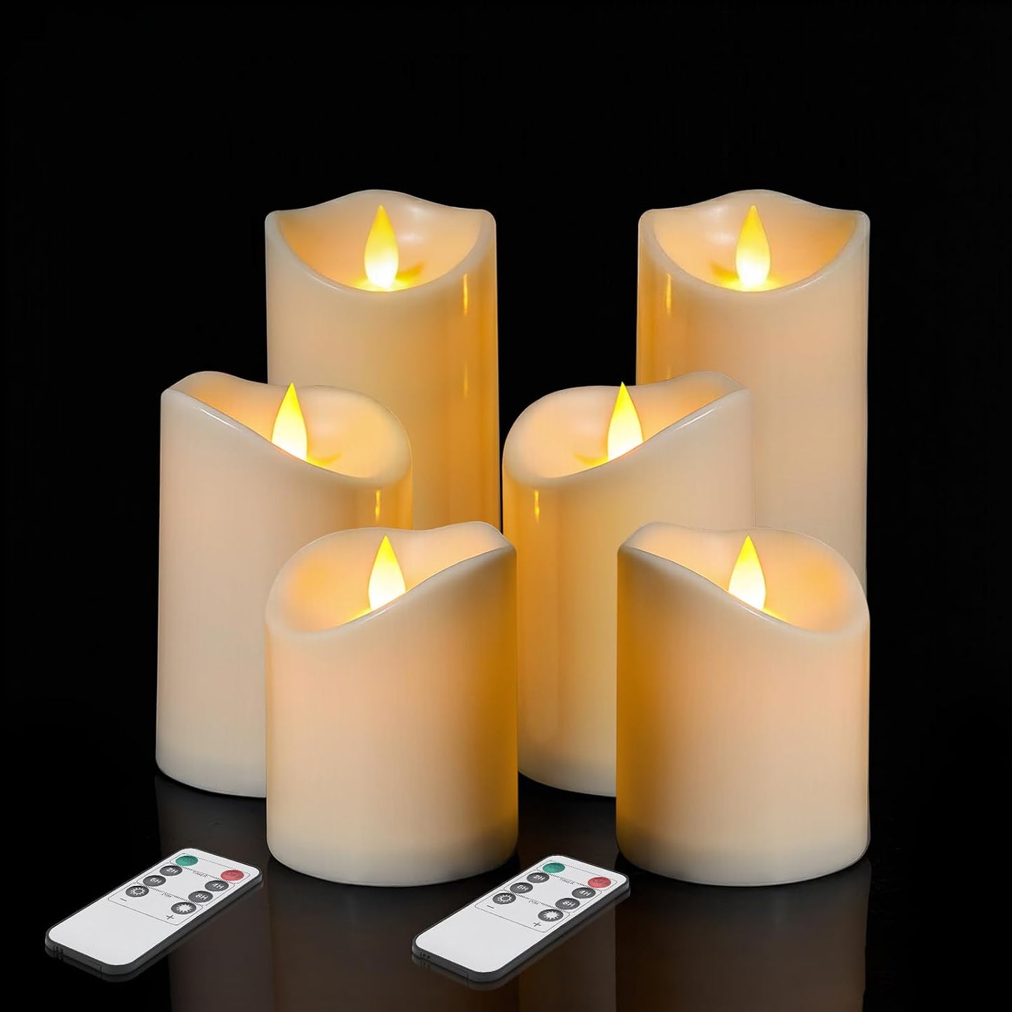 Flameless Candles 4" 5" 6" Set of 3 Outdoor Indoor Ivory Pillars Battery Operated Flickering Candles with Cozy Climbing Flame Effect, 8-Key Remote Timer, Plastic LED Candles for Wedding Decor
