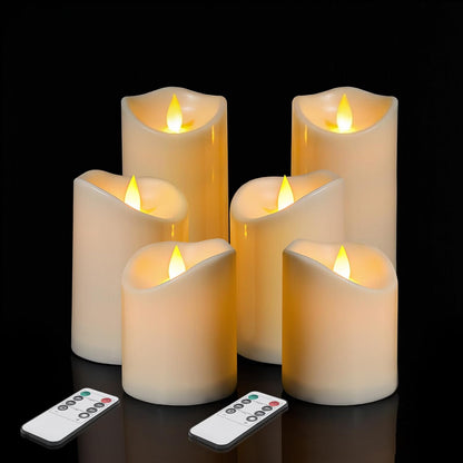 Flameless Candles 4" 5" 6" Set of 3 Outdoor Indoor Ivory Pillars Battery Operated Flickering Candles with Cozy Climbing Flame Effect, 8-Key Remote Timer, Plastic LED Candles for Wedding Decor
