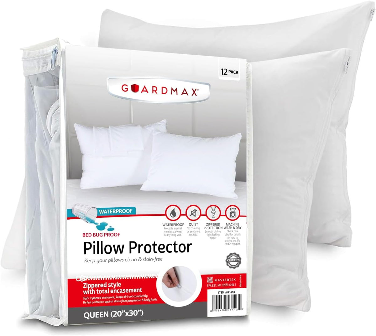 Guardmax Jersey Knitted Pillow Protector with Zipper Standard Size - 4 Pack -100% Waterproof, Bed Bug Proof, Dust Mite Proof, & Hypoallergenic Pillow Covers - Premium Zippered Pillow Cases. (20 X 26)