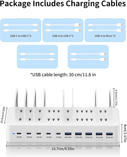 100W Charging Station for Multiple Devices, 10-Port USB Fast Charger, Black