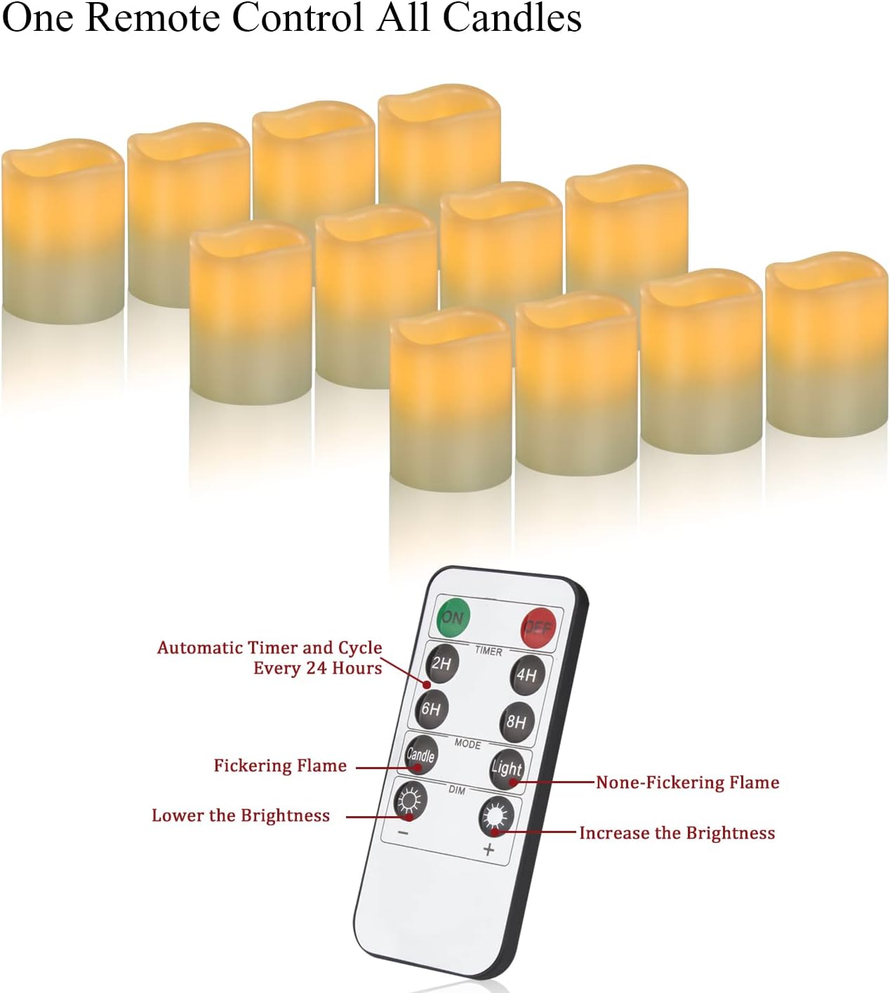 Vinkor Flameless Candles Battery Operated Candles Real Wax Pillar LED Candles with 10-Key Remote and Cycling 24 Hours Timer (Ivory 4" 5" 6" 7" 8" 9")