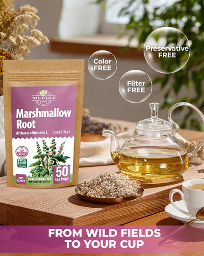 50 Bags Dried Marshmallow Root Tea Marshmallow Root Herb Herbal Tea (Althaea Officinalis) - 50 Count Bags Cut Sifted Herb Raíz De Malvavisco