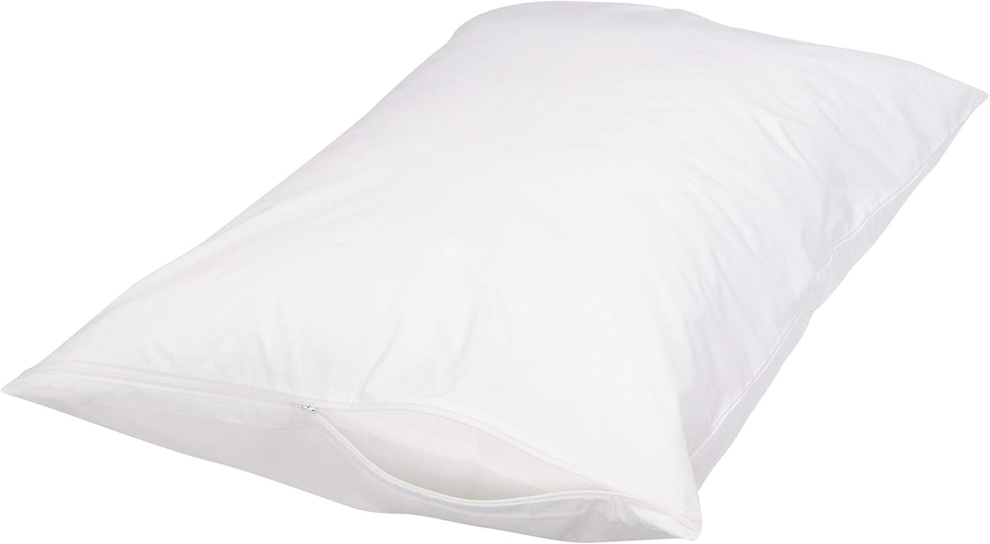 Amazon Basics Standard Breathable 100% Cotton Hypoallergenic Pillow Protector with Zipper, Machine Washable, White, 27 x 21 Inches, Pillows Not Included