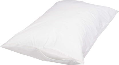 Amazon Basics Standard Breathable 100% Cotton Hypoallergenic Pillow Protector with Zipper, Machine Washable, White, 27 x 21 Inches, Pillows Not Included