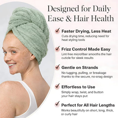 Luxury Microfiber Hair Towel Wrap for Women - Quick Dry, Super Absorbent Hair Turban, Soft & Lightweight Anti-Frizz Towel for Long, Thick & Curly Hair (Sage Green, 48" × 24")