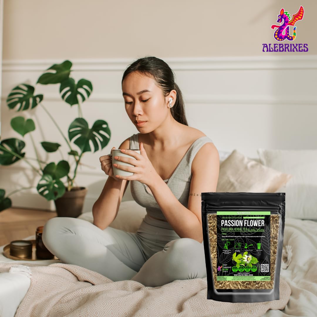 Alebrixes | Passion Flower Herbal Tea (4 oz) | Whole Dried Passionflower Leaf | Te Passiflora - Pasiflora | Relaxation, Focus, Bed Time Tea.