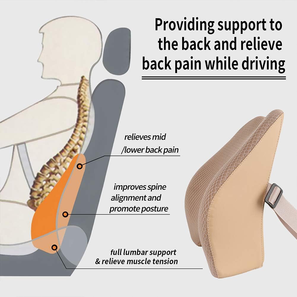 Memory Foam Lumbar Support Pillow for Car - Lower Back Support Cushion for Driving, Back Pain Relief for Car Seat, Office Chair, Wheelchair (Gray)