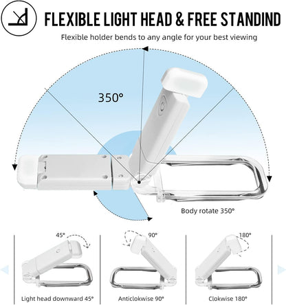 EGWASER Book Reading Light, Portable USB Rechargeable LED Clip on Book Lights for Reading in Bed, 3 Brightness Adjustable Dimmable Bookmark Light for Eye-Protection, Reading Lamp (White)