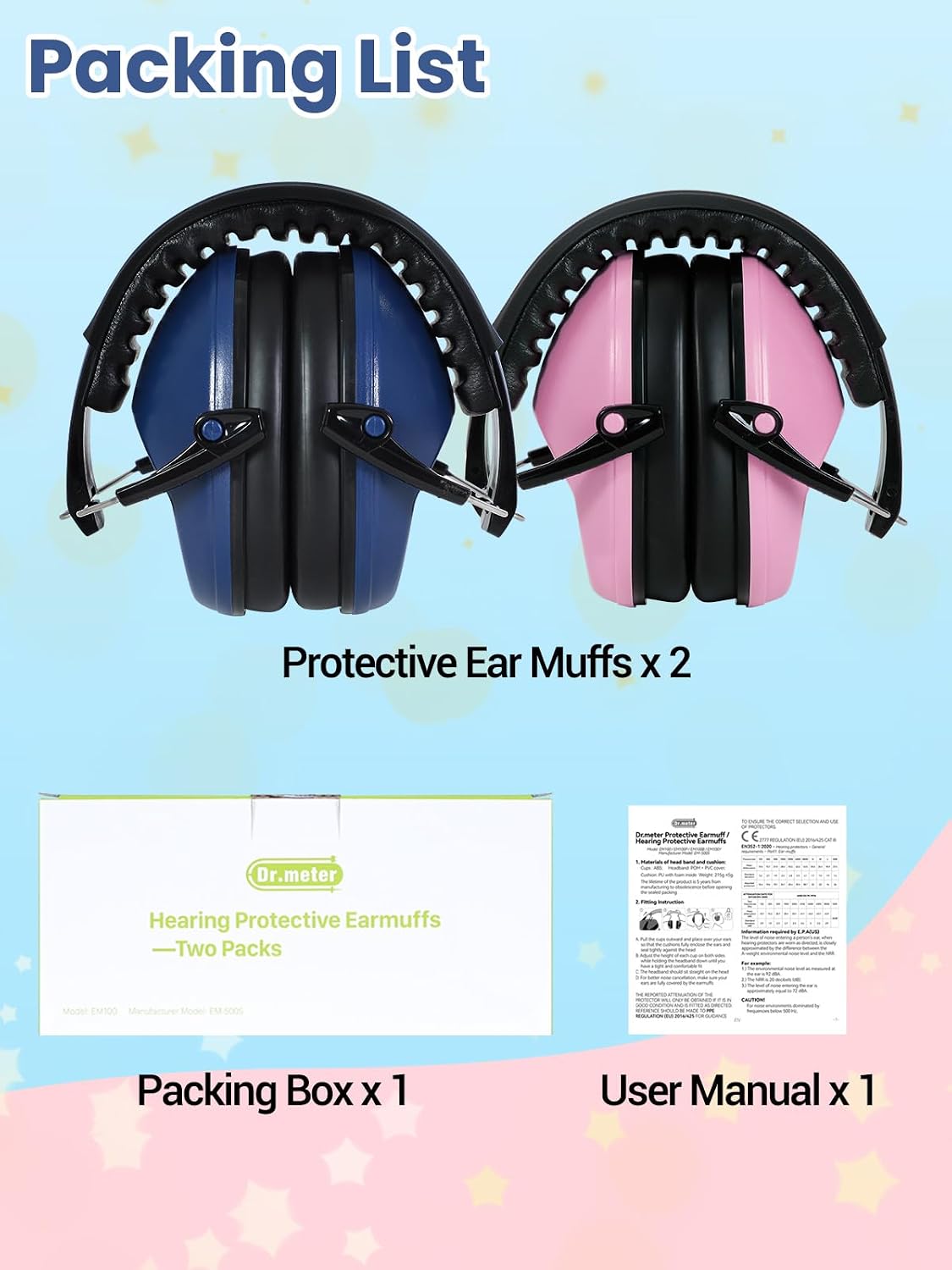 Dr.meter Ear Muffs for Noise Reduction: 27.4SNR Noise Cancelling Headphones for Kids Adults, EM100 Adjustable Hearing Protection Earmuffs for Monster Jam, Autism Sensory, Concerts, Fireworks- 3PACK