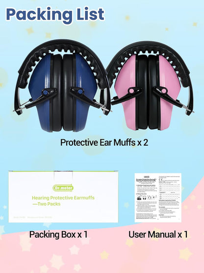 Dr.meter Ear Muffs for Noise Reduction: 27.4SNR Noise Cancelling Headphones for Kids Adults, EM100 Adjustable Hearing Protection Earmuffs for Monster Jam, Autism Sensory, Concerts, Fireworks- 3PACK