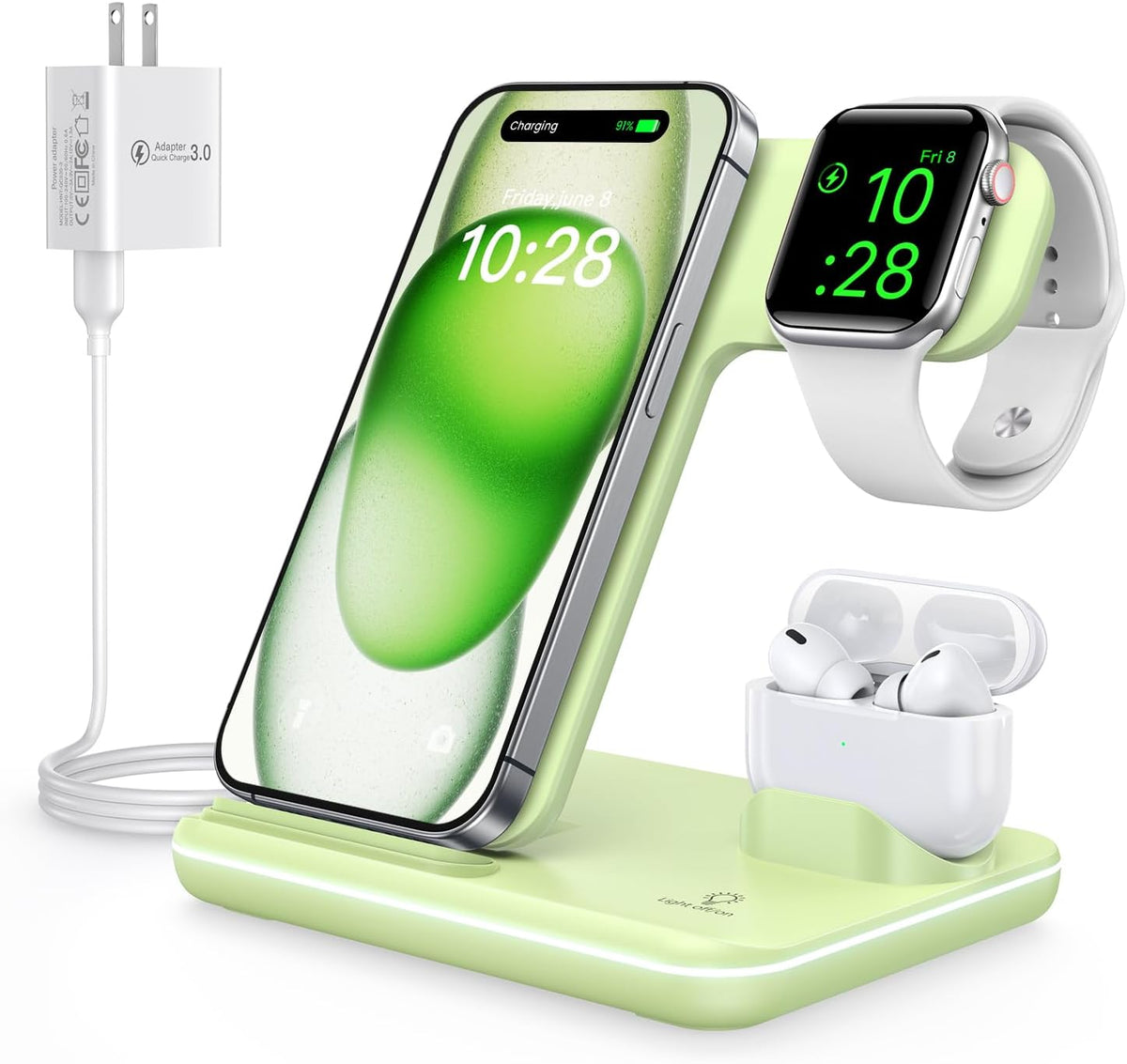 WAITIEE Foldable Wireless Charger for iPhone 17 16 15 14 13 12 11 X 8, 3 in 1 Charging Station for Apple Watch & for AirPods(White)