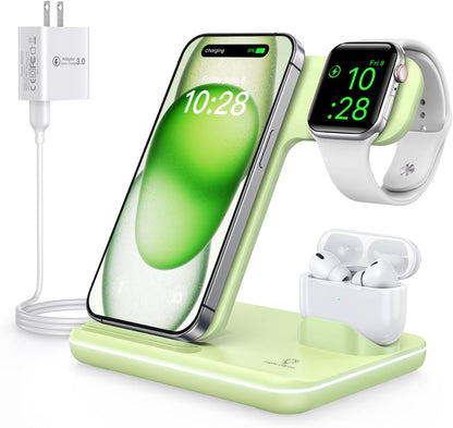 WAITIEE Foldable Wireless Charger for iPhone 17 16 15 14 13 12 11 X 8, 3 in 1 Charging Station for Apple Watch & for AirPods(White)