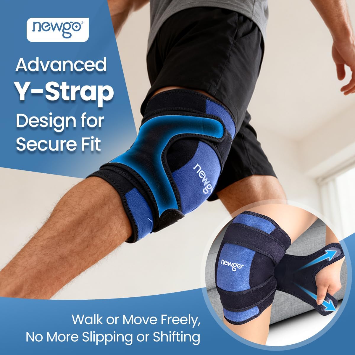 NEWGO 360° Knee Ice Pack Wrap, 60 Minutes Extended Cold Therapy with Ice Grid Gel, Ergonomic Y-Shape Snug Fit for Sports & Surgery Recovery, Swelling, Leak-Resistant, Reusable Design