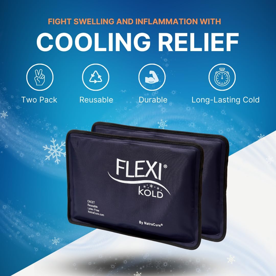 2 FlexiKold Gel Ice Packs (Standard Large: 10.5" x 14.5") - Reusable Cold Pack for Injuries, for Back Pain Relief, Migraine Relief Pad, After Surgery, Postpartum, Headache, Shoulder - 6300-COLD 2PK