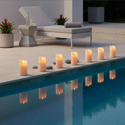Flameless Candles 4" 5" 6" Set of 3 Outdoor Indoor Ivory Pillars Battery Operated Flickering Candles with Cozy Climbing Flame Effect, 8-Key Remote Timer, Plastic LED Candles for Wedding Decor