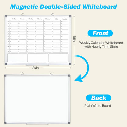 ONAVIA Desktop Whiteboard with Stand, 16"×12" Double-Sided Magnetic Dry Erase Calendar, Weekly Monthly Schedule with Time Slots, Portable for Home, Office, Planning, Memo, to Do List