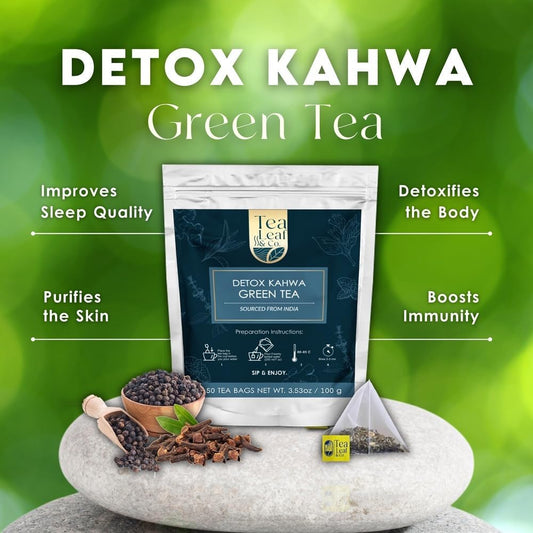 Detox Kahwa Green Tea (3.5oz / 100gm), Natural Herbal Infusion, 50 Tea Bags
