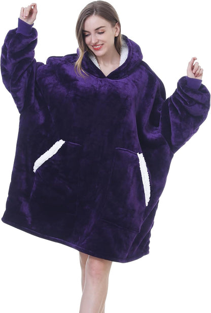 Kipswiza Wearable Blanket Hoodie Gifts for Women and Men, Oversized Cozy Warm Flannel Sherpa Hooded Blankets Sweatshirt with Giant Pockets for Adult and Teens, Dark Gray