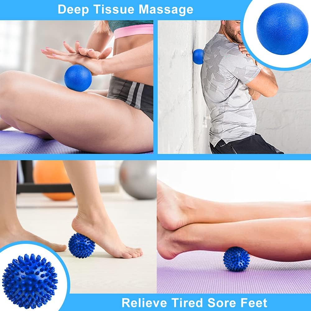URAQT Spiky Massage Ball Set, 2 Pack Physical Therapy Massage Balls, Hard Lacrosse Ball & Spiky Massage Ball for Myofascial Release and Trigger Point Deep Tissue Massage (Blue)