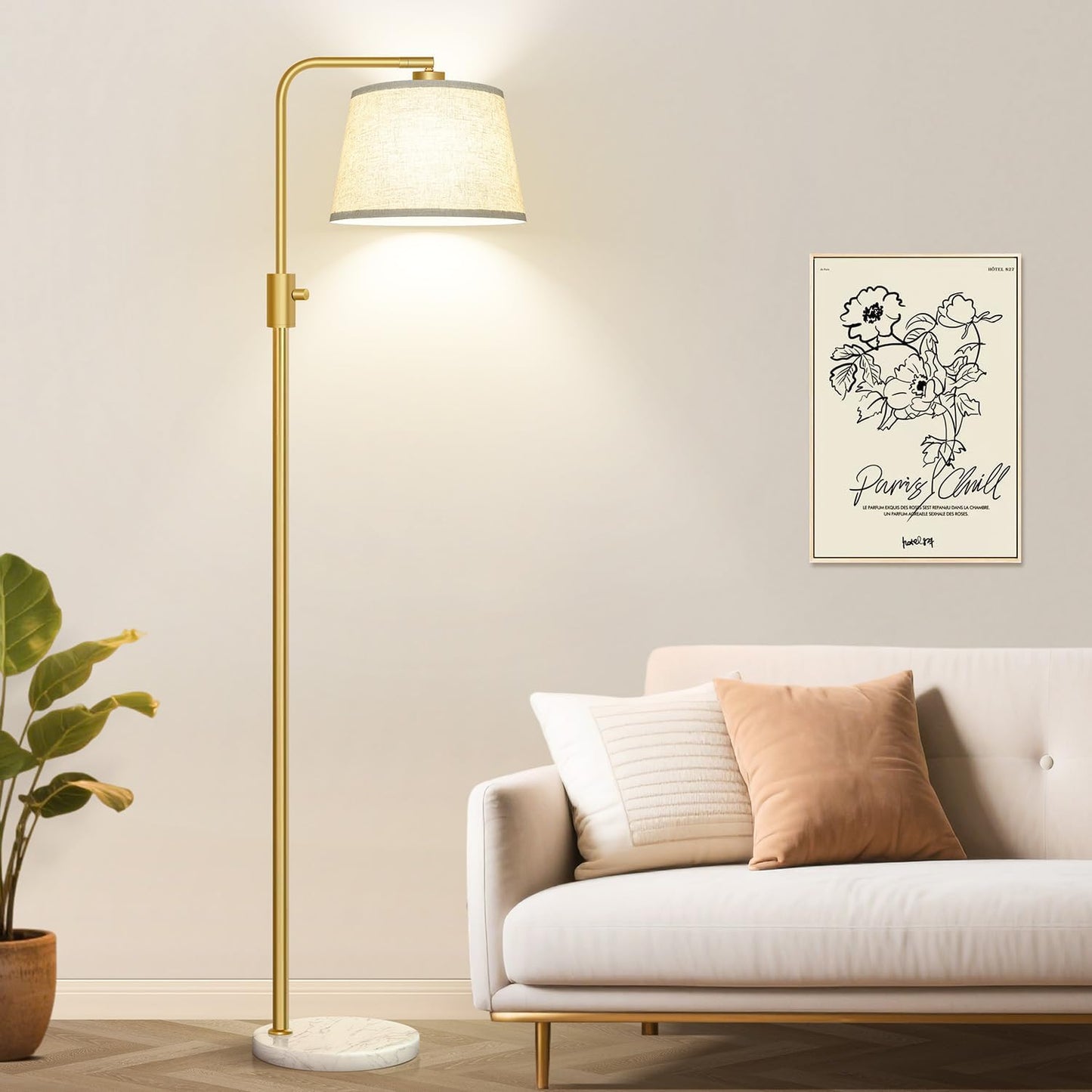 【Upgraded】 Dimmable Floor Lamp, 1000 Lumens LED Edison Bulb Included, Arc Floor Lamps for Living Room Modern Standing Lamp with Linen Shade, Tall Lamp for Bedroom Office Dining Room- Black