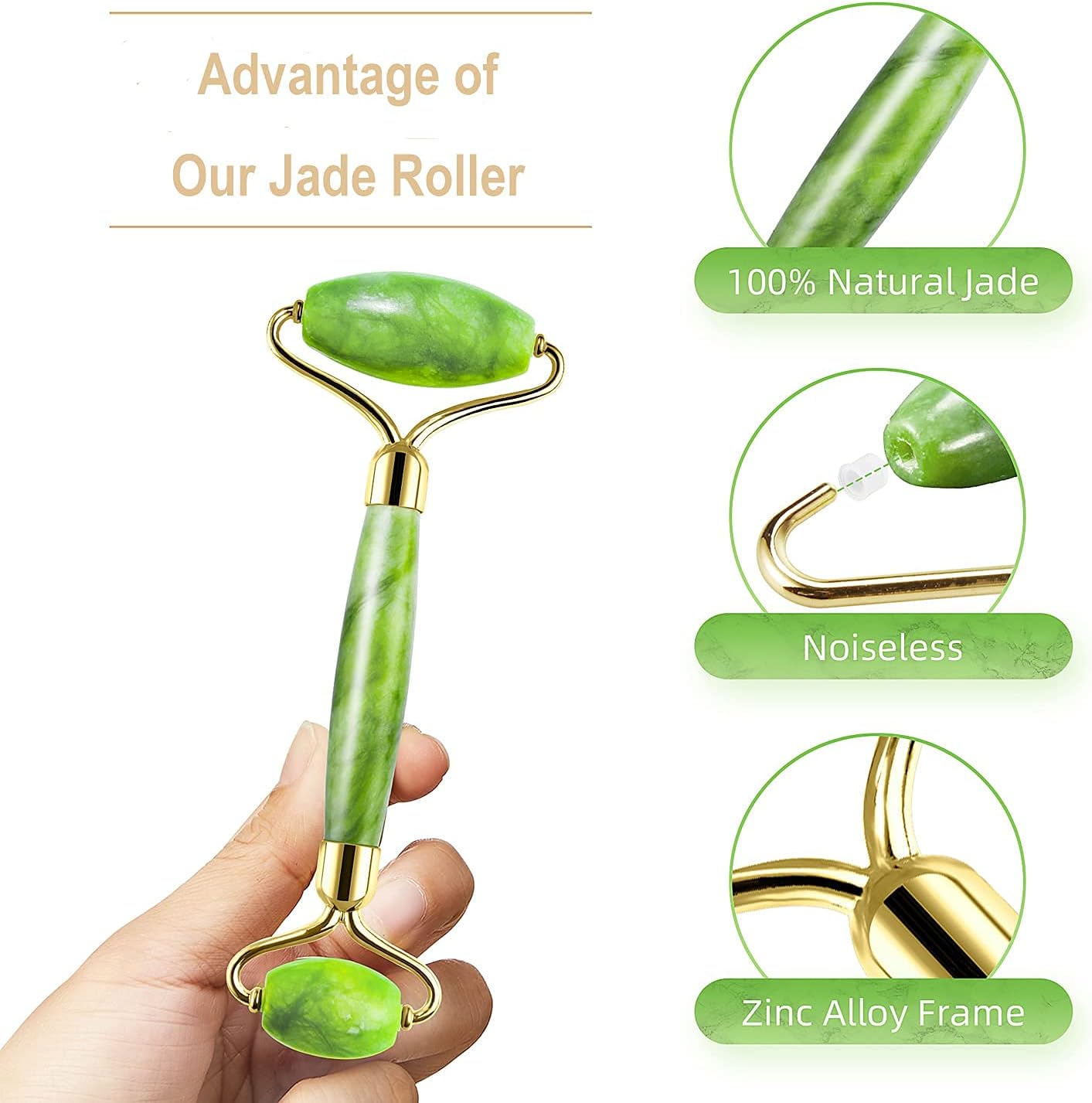 AECW 3-in-1 Natural Jade Roller and Gua Sha Set for Face and Eye Ice Roller Facial Cooling Massage Roller