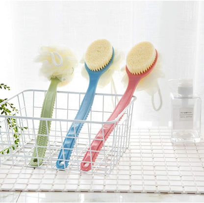 Shower Body Brush with Bristles and Loofah,Back Scrubber Bath Mesh Sponge with Curved Long Handle for Skin Exfoliating Bath, Massage Bristles Suitable for Wet or Dry, Men and Women (Blue)
