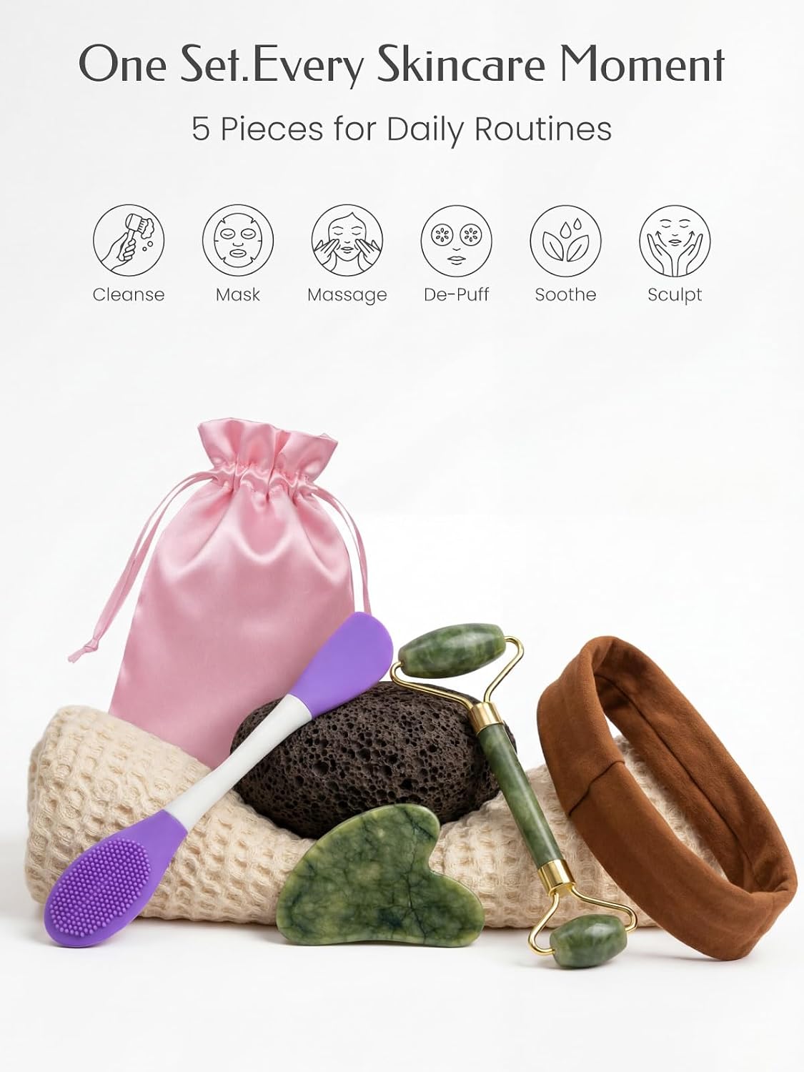 Face Roller & Gua Sha Facial Tools, Face Massager for Self Care, Jade Roller for face, Jawline Sculpting and Puffiness Reducing