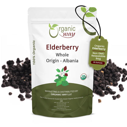 Organic Way Dried Elderberry Whole - Herbal Tea (16 Oz)