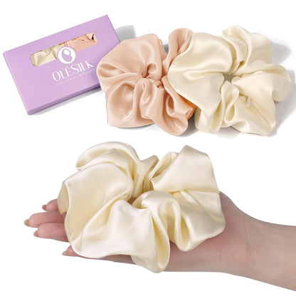 OLESILK Silk Scrunchies Oversized 100% Mulberry: Large for Women& Girls Long Thick Hair, Soft Smooth for No Damage Hair Care Sleeping