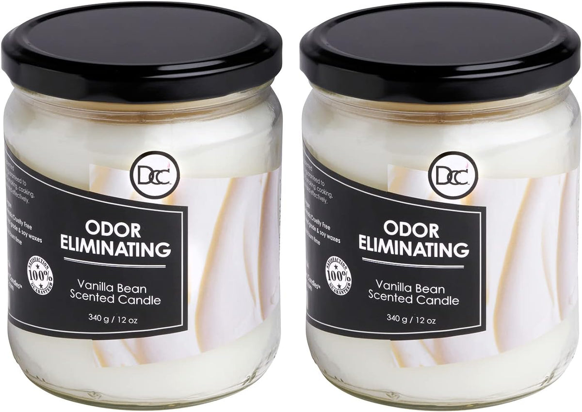 Vanilla Bean Odor Eliminating Highly Fragranced Candle - Eliminates 95% of Pet, Smoke, Food, and Other Smells Quickly - Up to 80 Hour Burn time - 12 Ounce Premium Soy Blend - Colors A