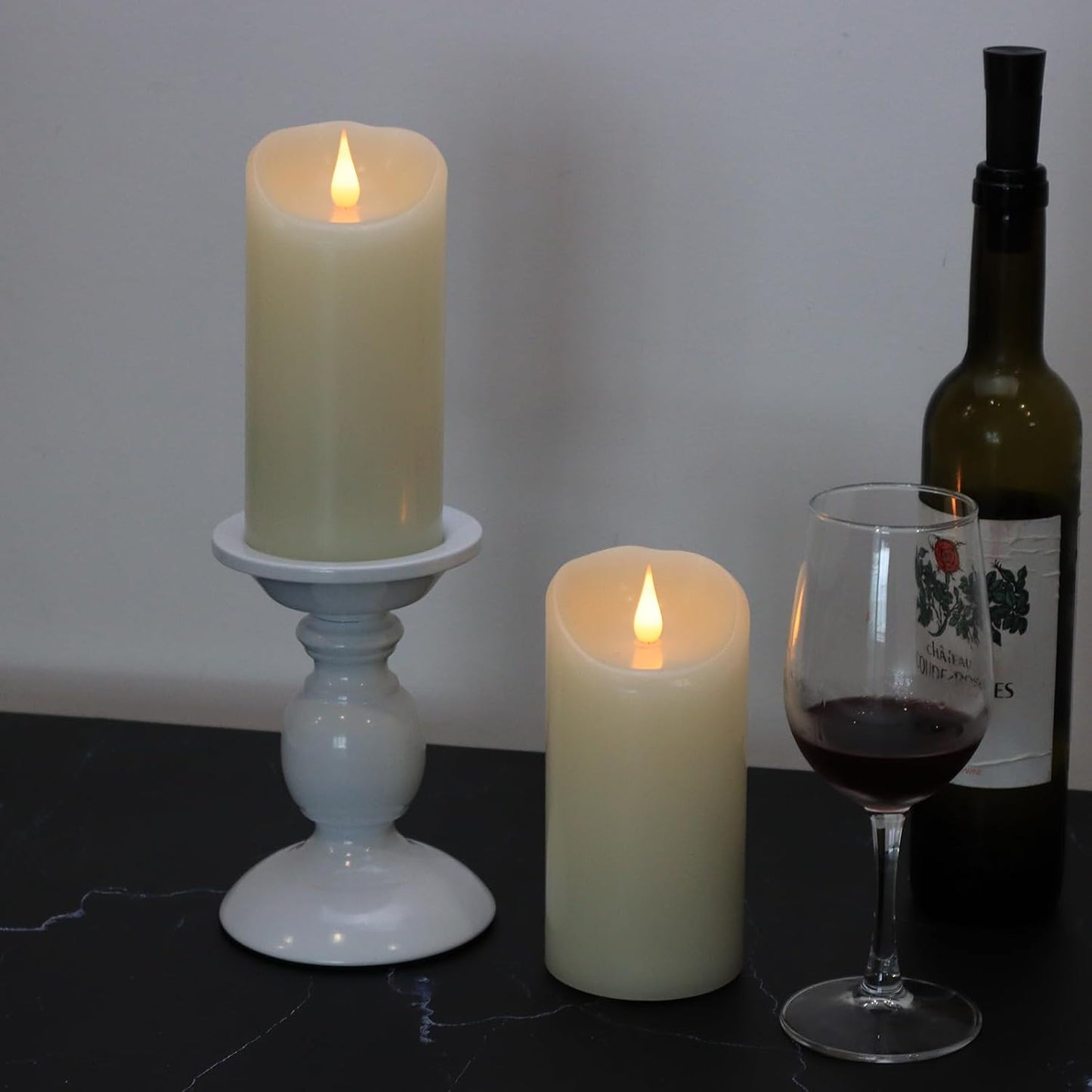TECHLONG Flickering Flameless Candles with 3D Moving Flame, Last 1000+ Hours Battery Operated Candles with Timer, Ivory Real Wax Pillar Electric LED Candle for Wedding Christmas Party/3" x 5"
